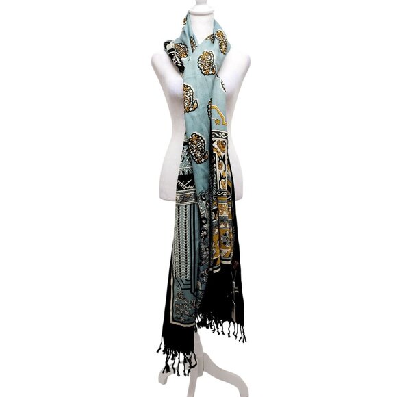 Dana Xu Wool Pashmina Shawl/Wrap With Tassel Fringe Multicolor Geometric Floral - Picture 7 of 8